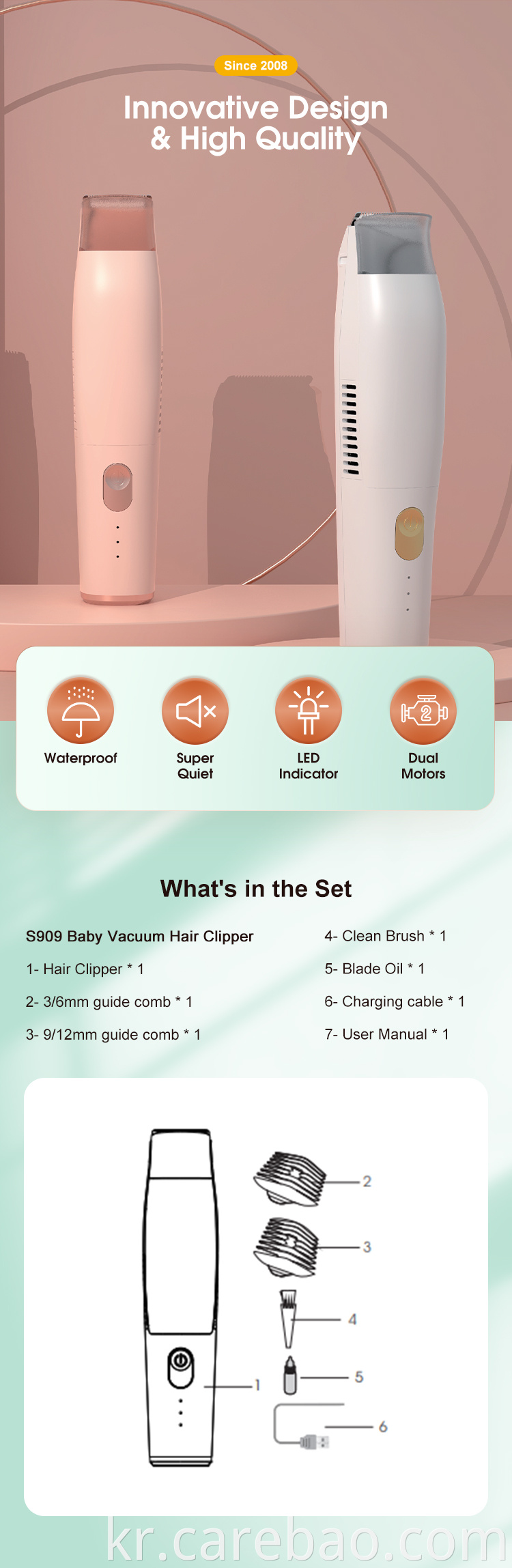 Modern Design Waterproof Baby Vacuum Hair Clipper